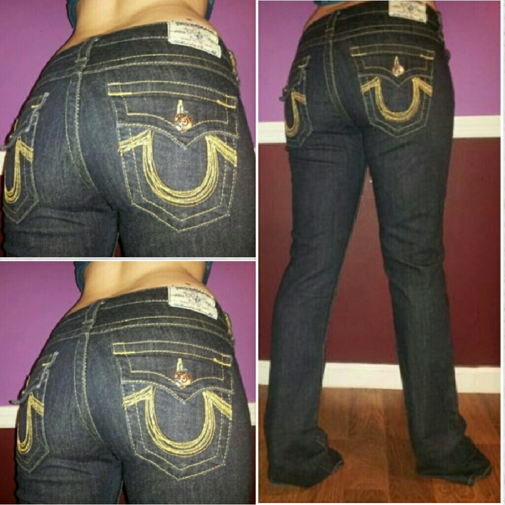 Gold Ball & Chain Horseshoe Embellished Dark wash - Picture 1 of 3